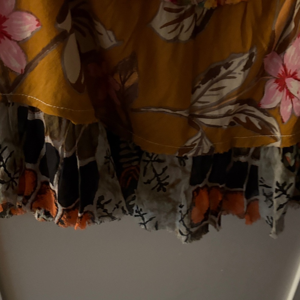 Boho Floral Tiered Circle Skirt in White and Mustard - Picture 4 of 5